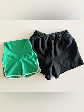 Bundle of AERIE Black lounge sweatshorts Green Real Me High rise bike shorts XS